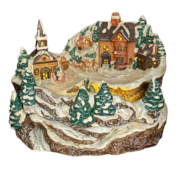 Vintage Studio 5 Christmas Dolomite 3 Piece Set UL House Scene With Box No Light - Picture 1 of 8